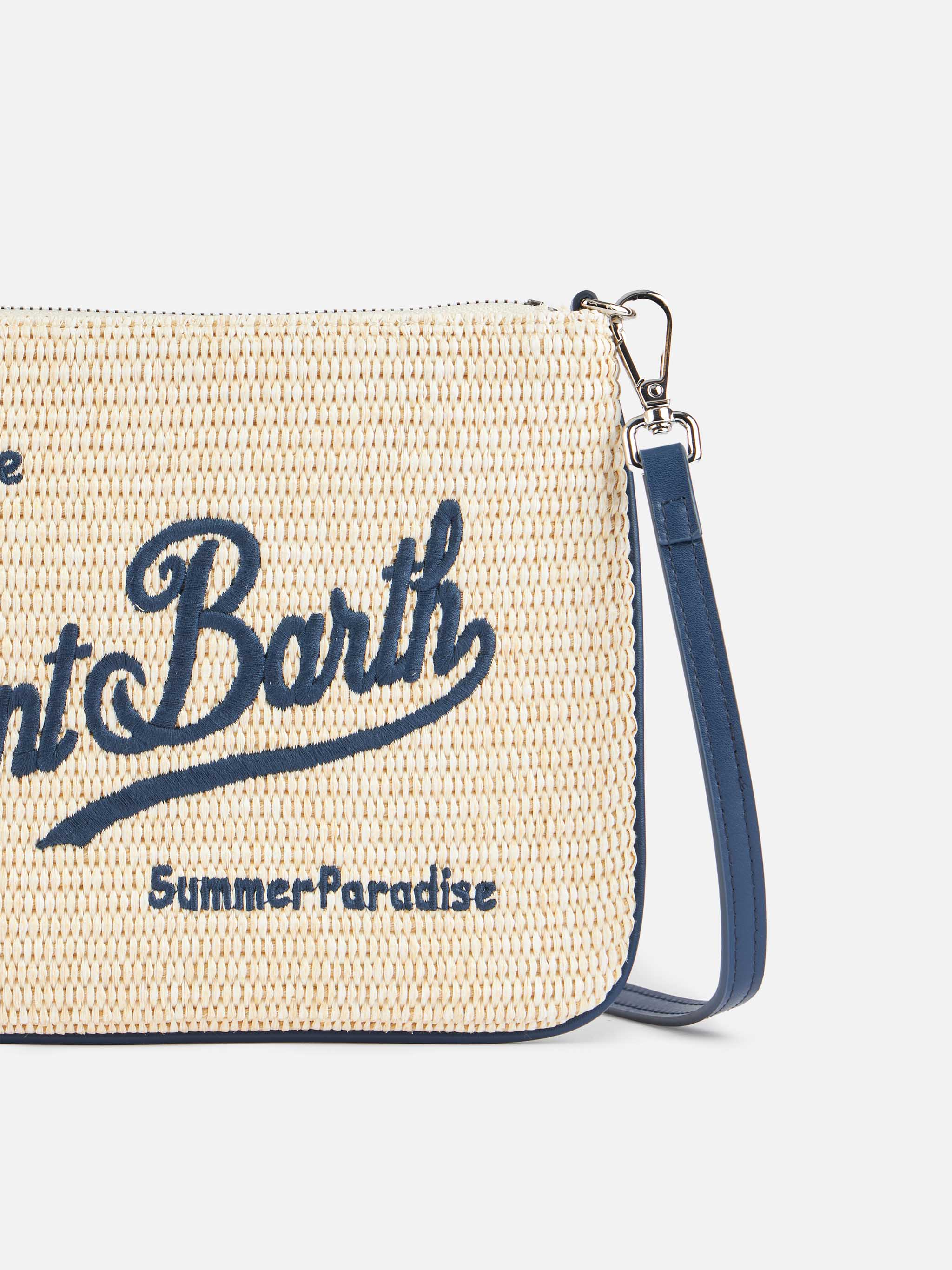 Bolsa Parisienne de Palha | Palha Sintética Bege | Bordado com o Logotipo Saint Barth | Fecho com Zíper | Alça de Pulso Removível | MC2 Saint Barth