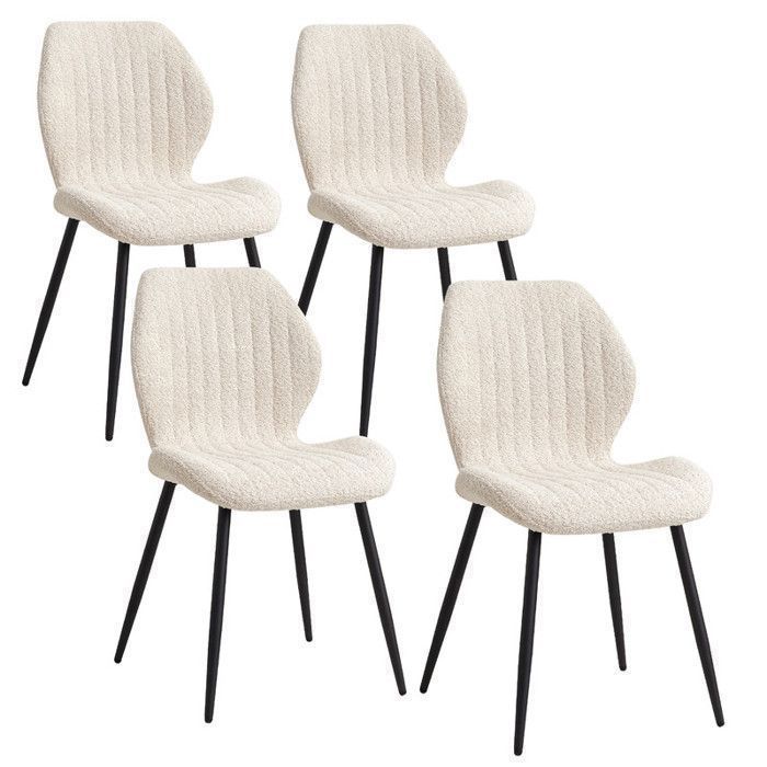 Chaise de salle à manger - Rétro - Lot de 4 - Lin - Pieds en métal - Confortable et élégant(Beige)