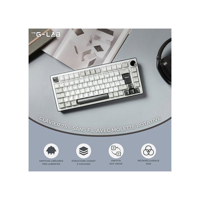Clavier gamer mécanique - THE G-LAB - KEYZELITE300WG - TKL 75% - Tri-mode Bluetooth/2.4GHz/USB-A - Hot-swap