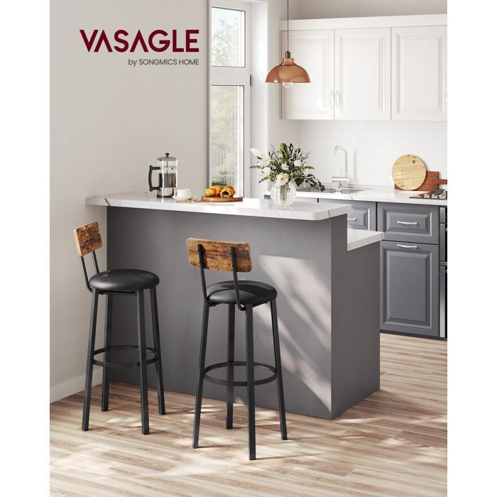 Chaises de Bar VASAGLE - Style Industriel - Marron Rustique et Noir - Lot de 2 - 39 x 39 x 100 cm