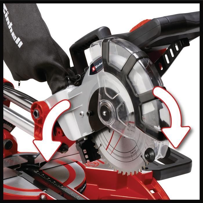 Sierra ingletadora radial doble Einhell TC-SM 2131/1 (máx. 1800 W, 4900 rpm) con hoja de carburo de tungsteno y láser.