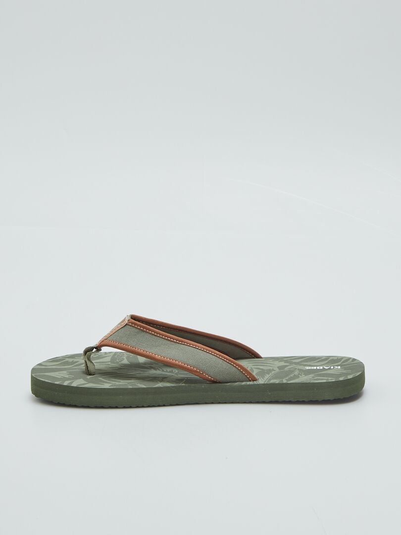 Chinelo de dedo com tira de tecido - Cáqui