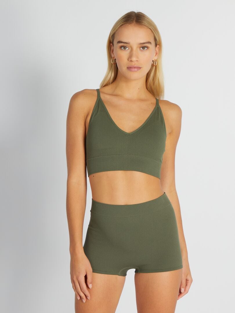 Sutiã esportivo triangular canelado - Verde escuro