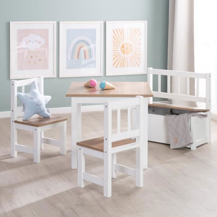 ROBA Banc Coffre à Jouets Woody pour Enfant - Meuble de Rangement en Bois 2 en 1 - Fermeture Douce - Blanc / Aspect Bois