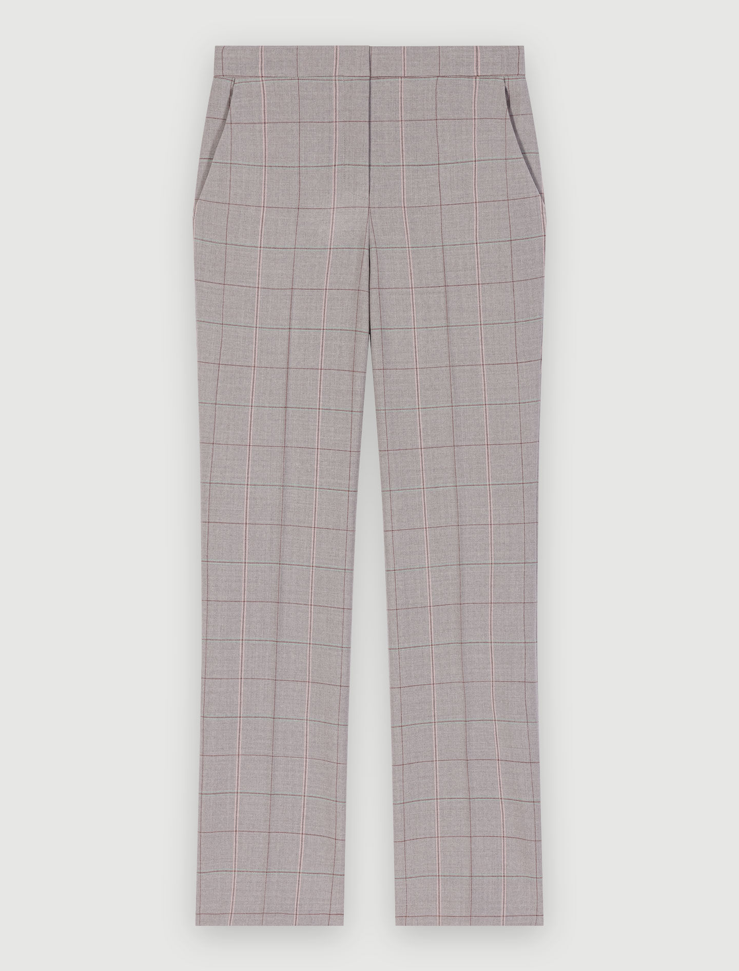 Pantaloni de costum în carouri, cu croială dreaptă - Gri