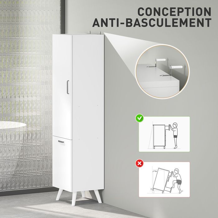 Mueble columna para baño - HOMCOM - armarios con puertas - 35 x 31,5 x 144 cm - blanco