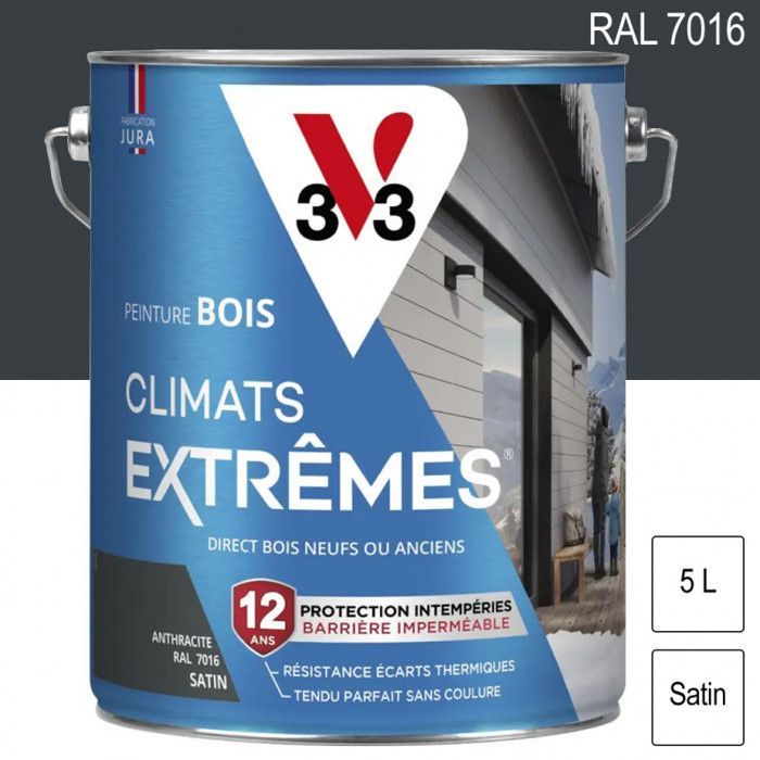 Exterior wood paint for extreme climates, RAL 7016 Anthracite Grey satin, 5L, V33