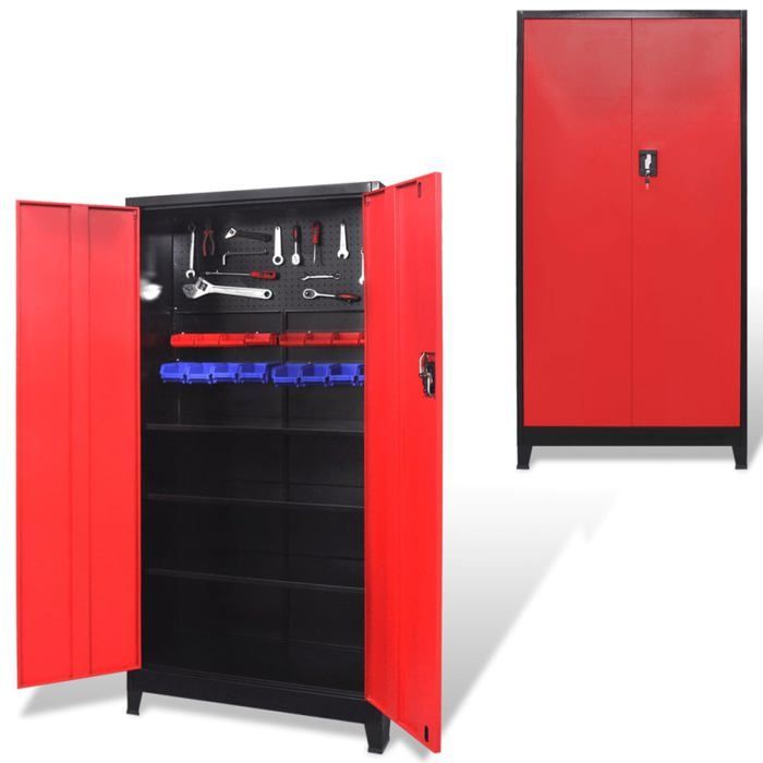 Armario de herramientas - vidaXL - 2 puertas - Acero - Negro y rojo - 90x40x180 cm