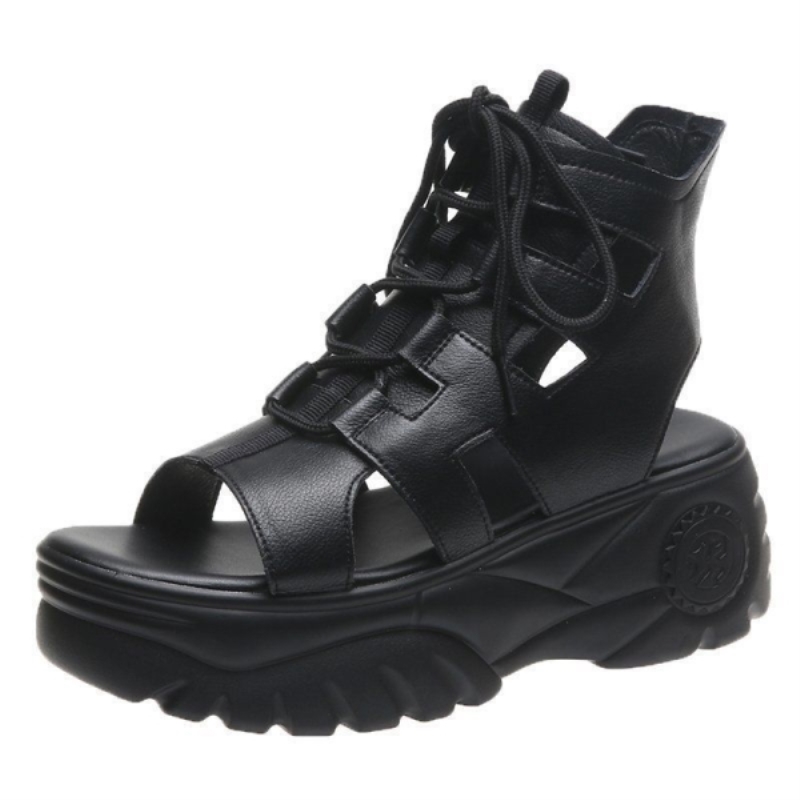Sandali con zeppa da donna in morbida pelle, comodi sandali con plateau da donna, sandali da donna per primavera ed estate