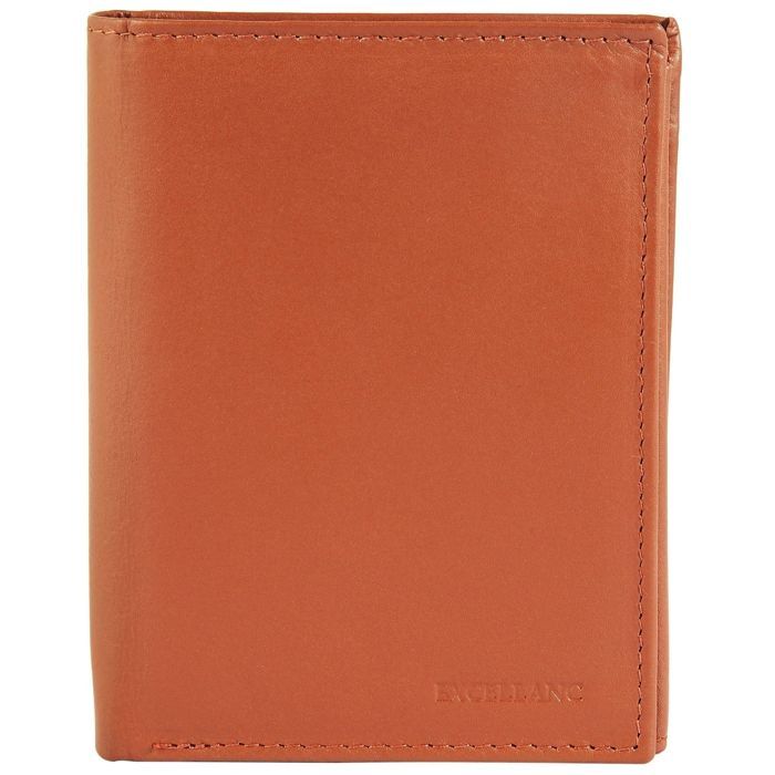 Cartera de hombre - EXCELLANC - Nashat - Piel de vacuno auténtica - Marrón coñac - Compacta con cremallera