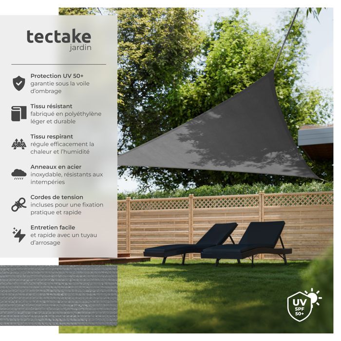 TECTAKE Shade Sail - Triangular polyethylene shade sail 5 x 5 x 5 m - Grey