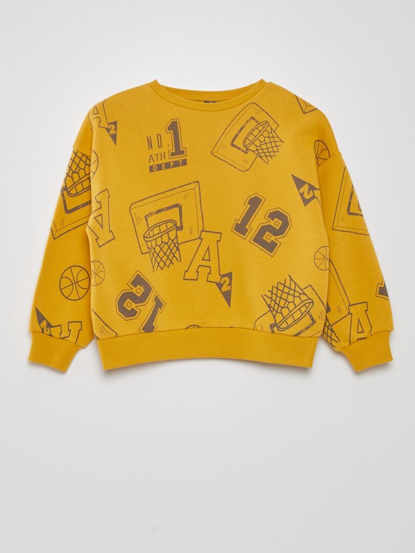 Fleece sweatshirt met 'Basketbal'-thema - GEEL