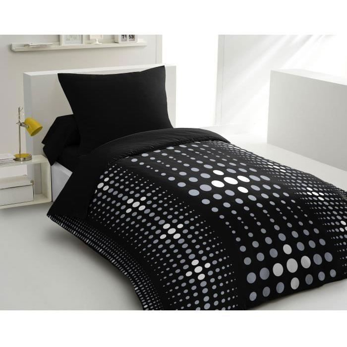 Juego de funda nórdica de microfibra Steevy - 1 funda nórdica de 140x200 cm + 1 funda de almohada de 63x63 cm - Negro - HOME LINGE PASSION