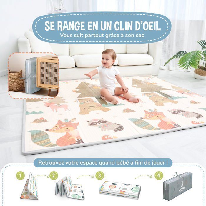 Omkeerbare en waterdichte opvouwbare speelmat - 200x180x1,5 cm | Speelmat van schuim voor kinderen - INDIANEN | SUPERB BABY