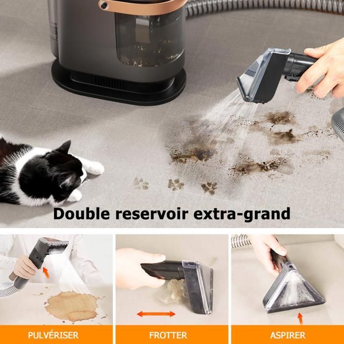 Nettoyeur Vapeur Détacheur 1200W - Réservoir 1,6L/1,2L - Tuyau 1,6M / Cordon 4M - Nettoyeur Canapé Tissu Avec 9 Accessoires,Gris