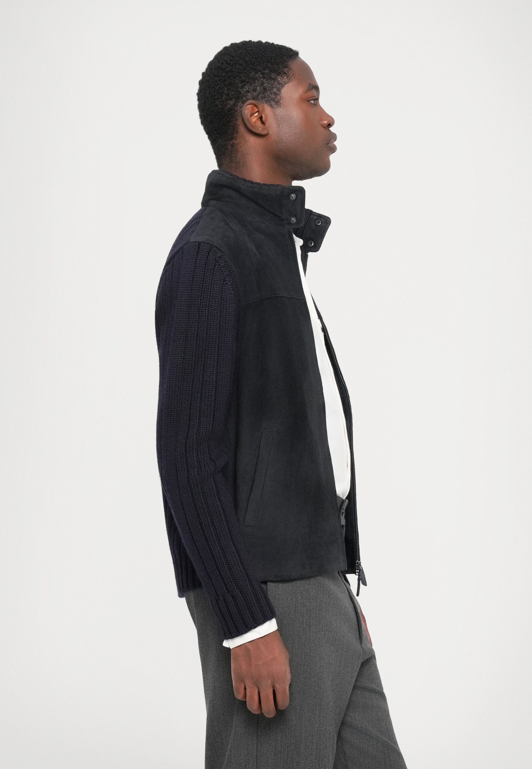 Blouson Emporio Armani - Veste en cuir - bleu marine foncé