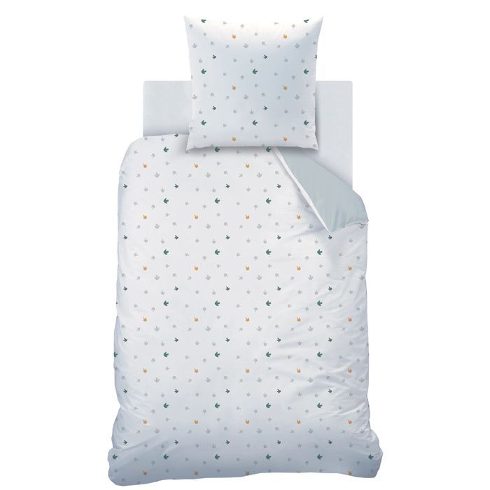 Parure de lit enfant 100% coton - MATT & ROSE - DINO JUNGLE - Gris/blanc - 140x200+63x63cm