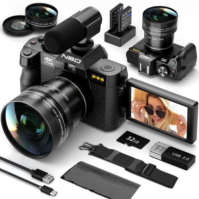 Videocamera digitale NBD - Videocamera 4K - Zoom digitale 16x - Nera