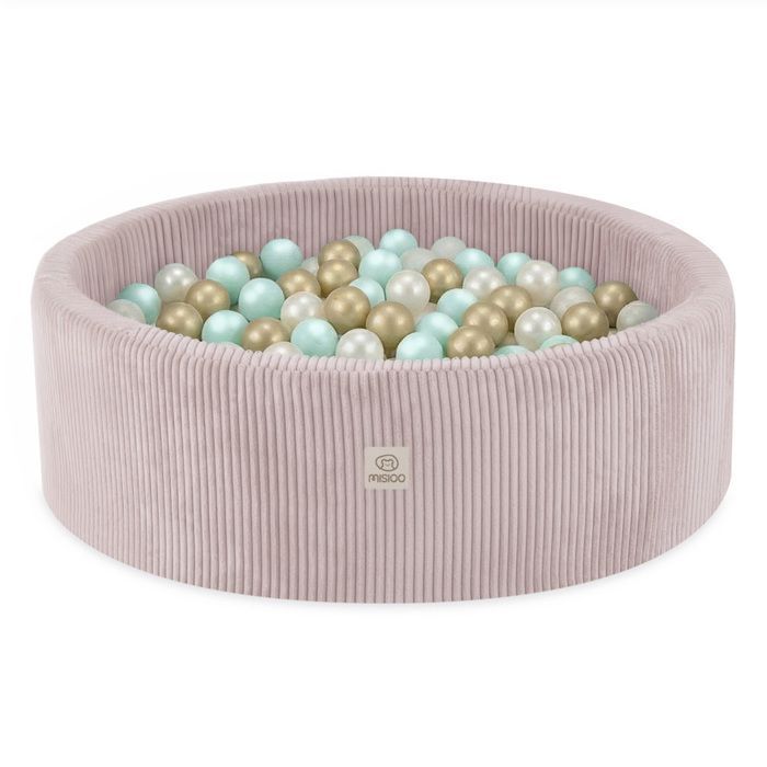 MISIOO Ronde Corduroy Ballenbak voor Baby-/Kinderkamer, Roze, 90x30 cm, 300 Ballen: Mintgroen/Goud/Parelwit
