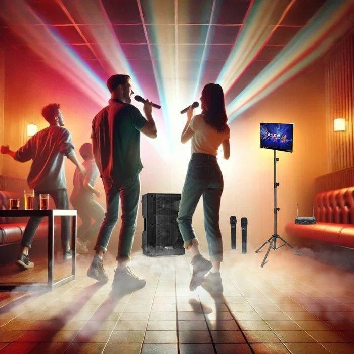 Ibiza XTK15A-MKII 600W Active Bluetooth USB Karaoke Speaker Pack - 2 Wireless Microphones - SMM20 Tablet Holder - Wedding Party Sound System