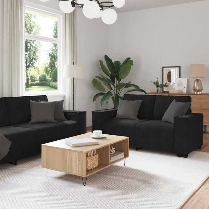 vidaXL Ensemble de canapés 3 pcs avec coussins Noir Velours, canapé, siège de canapé, canapé relax, canapé confort, fauteuil 3324623