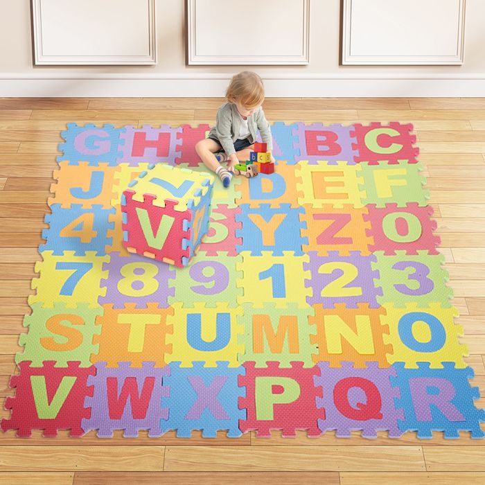 Yipeema. Alfombra de juegos para bebés 3 en 1 de 36 piezas: alfabetos, números y animales. Alfombra tipo puzle de espuma EVA multicolor.