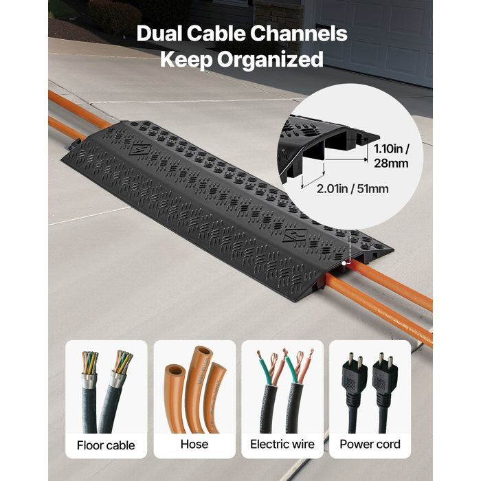 Rampa de protección de cables VEVOR - Capacidad de carga 7938 kg - Canaleta para cables de suelo - Canaleta de 51 x 28 mm - Cubierta para cables de suelo