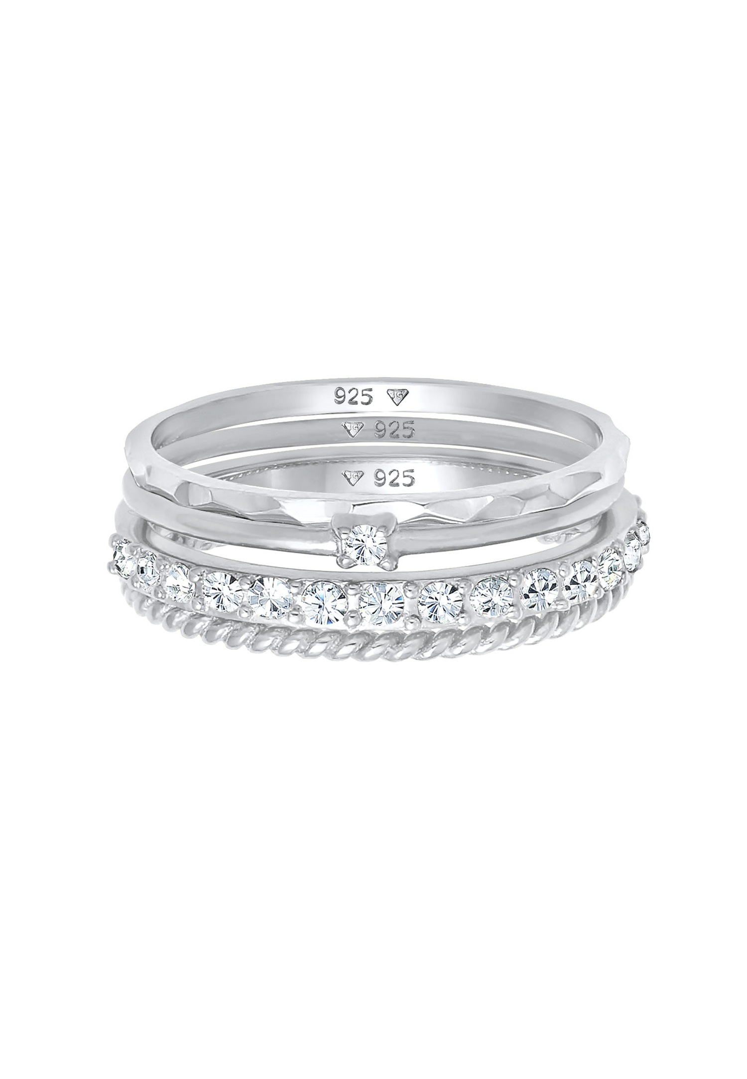 Elli Bague empilée pour femme, set de 4, torsadée en argent sterling 925