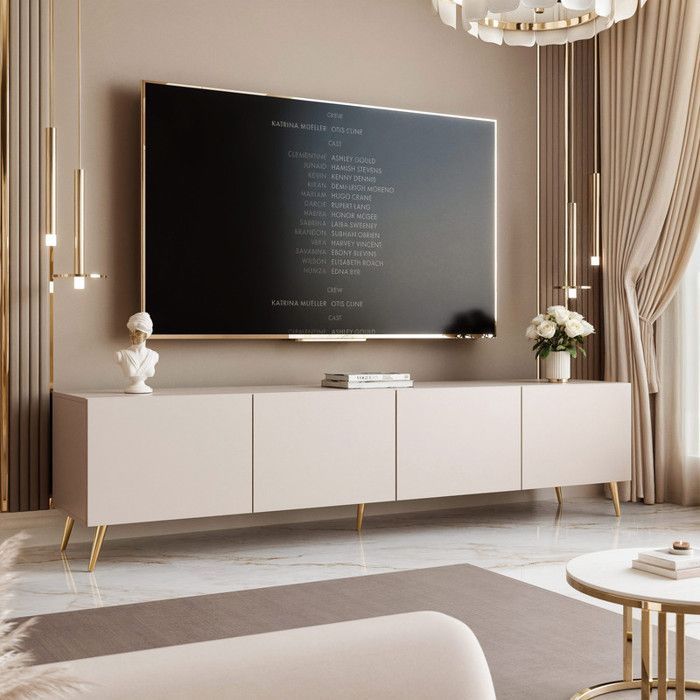 Meuble TV ANGEL - avec LED - 200x40x49 cm - 4 portes sans poignées - Cachemire