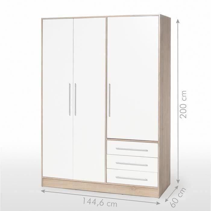 Kleiderschrank – Eiche und weiße Spanplatte – Modern – Schlafzimmer – B 144,6 cm