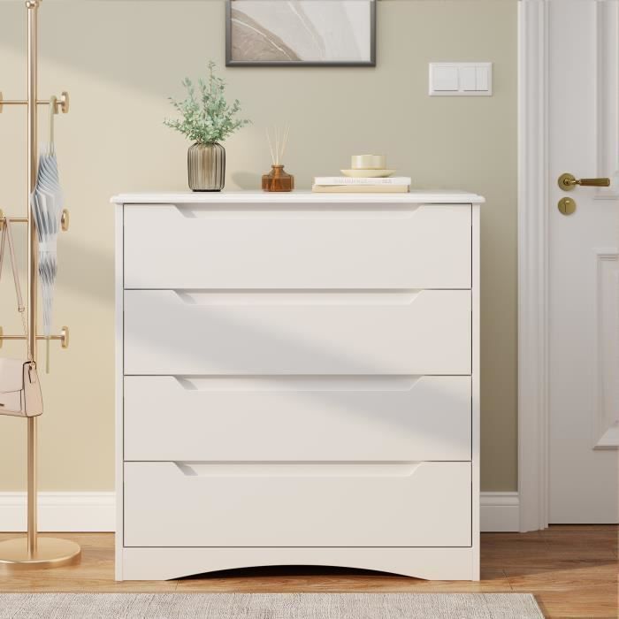 BEALIFE Kommode mit 4 Schubladen – Weiß – Moderner skandinavischer Stil – 71 x 40 x 82 cm