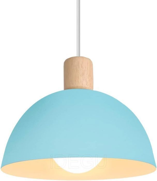 IDEGU Retro Hanglamp, Moderne Halfronde Plafondlamp, E27 Fitting, Hout en Metaal, Blauw, Ø 20CM
