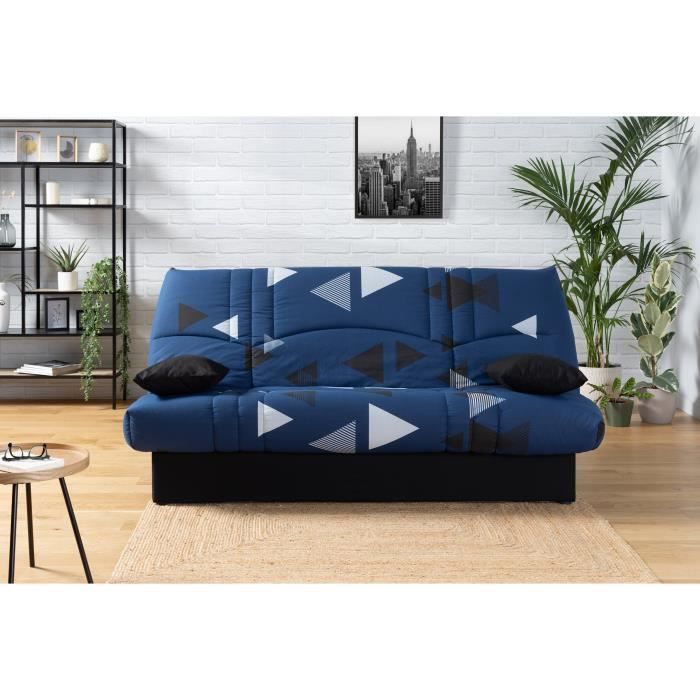 3-Sitzer-Schlafsofa mit Klick-Klack-Mechanismus – Stoff mit blauem Bikini-Muster – B 190 x T 92 cm – DREAM – Moderner Stil