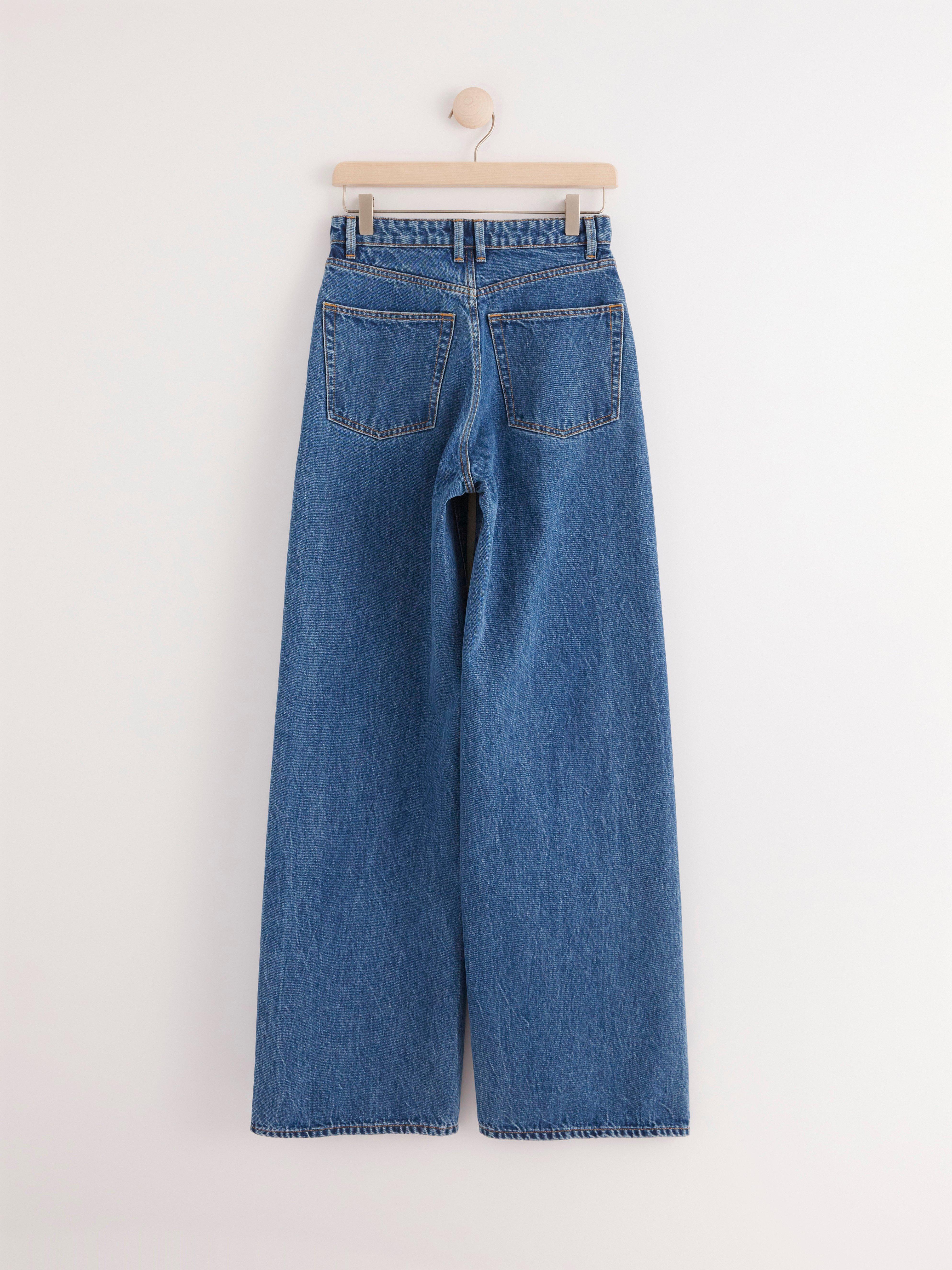Blugi Jackie cu croi extra lați, albastru denim
