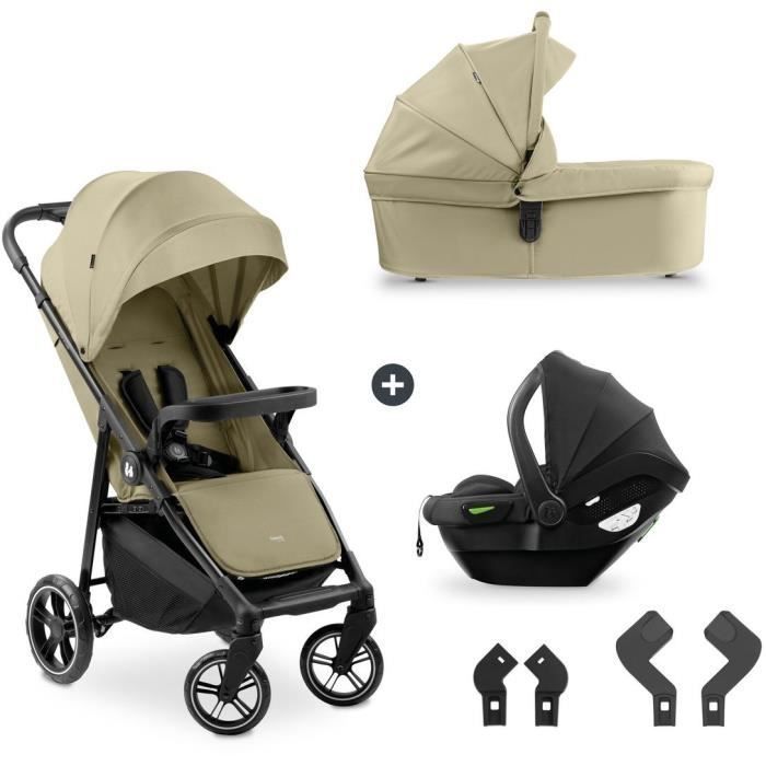 HAUK – Shop N Care Trio 3-in-1 Reiseset – Kinderwagen + Babywanne + Autositz + Adapter – 4 Räder – Olivgrün