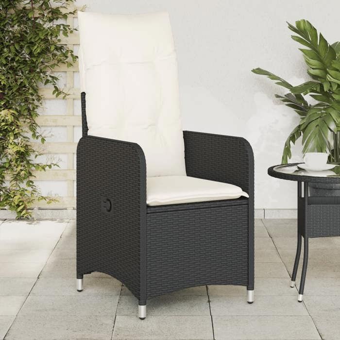 vidaXL Reclining Garden Chair with Cushions, Black Wicker Resin, Reclining Garden Armchair, Reclining Chair 365680