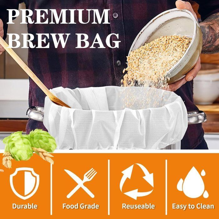 Juego de 5 bolsas de filtro - Bolsas de filtro reutilizables - Bolsas para la elaboración casera de vino y cerveza - Aptas para vino