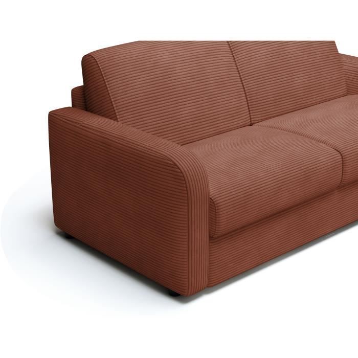 Canapé convertible express - 3 places - TOM - Velours côtelé terracotta - 185 x 100 x 87 cm
