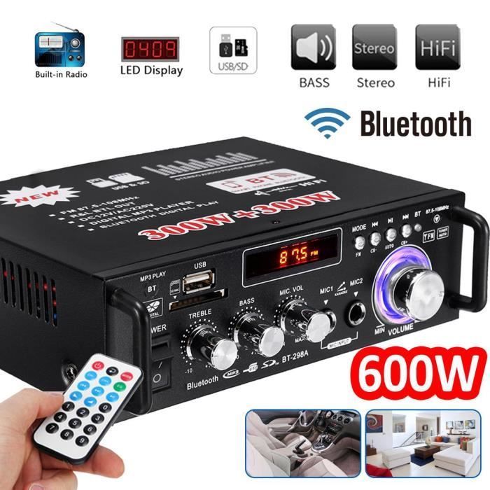 Amplificador - BT-298A - 600W - 2 canales - Bluetooth - Radio FM - Control remoto