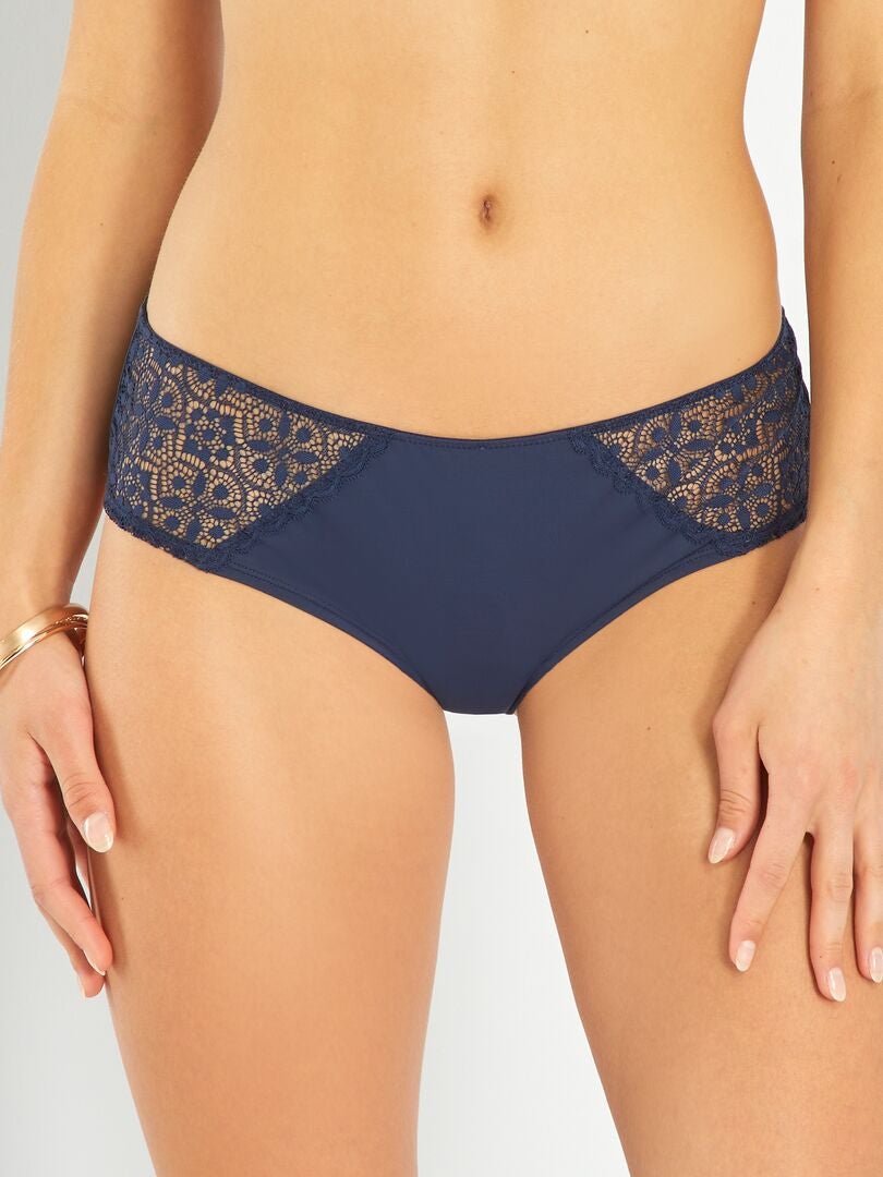 Microfiber en kanten slipje - blauwzwart