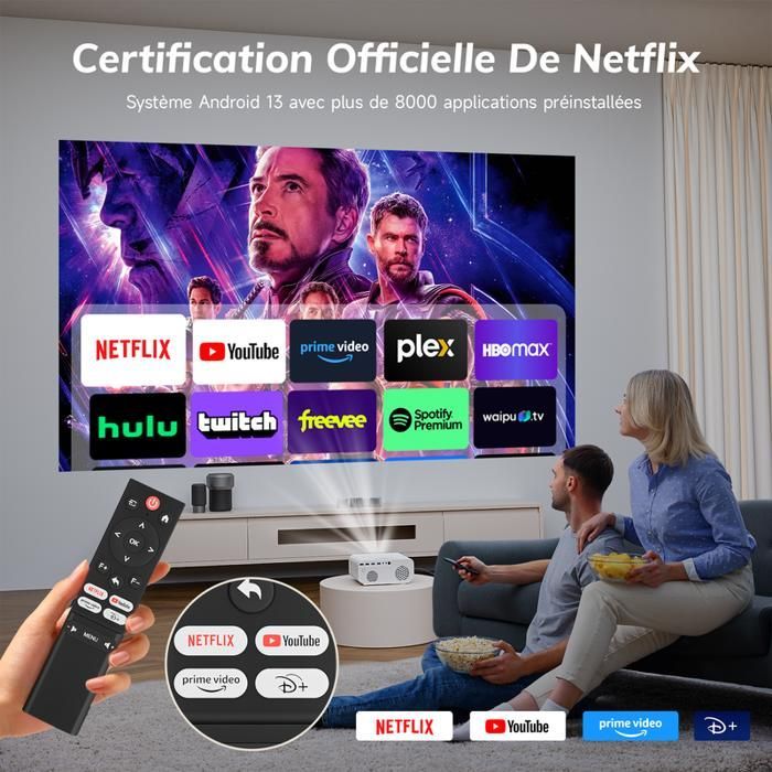 Projetor de vídeo - ZOOMCAT - Smart 4K - Full HD nativo 1080p - Certificado pela Netflix - Wi-Fi Bluetooth 5.2