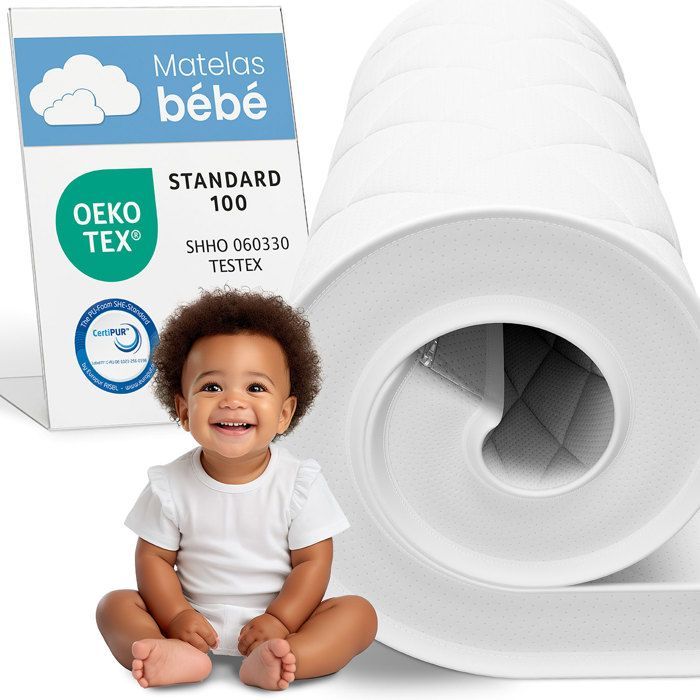 ELONEO Matelas pour enfants, Surmatelas 70x140 cm, 6 cm d'épaisseur, mousse respirante et confortable pour un sommeil sain et sûr