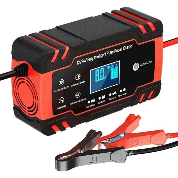 12V/24V 8A Slimme acculader/booster/startbooster/onderhouder met draagbaar LCD-scherm voor auto, motor en vrachtwagen