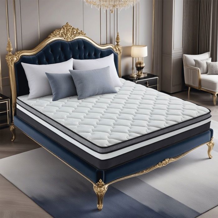 Colchón Premium de 140x200 cm, 30 cm de grosor, látex, espuma híbrida y muelles ensacados, firmeza media, 9 zonas ergonómicas, transpirable.