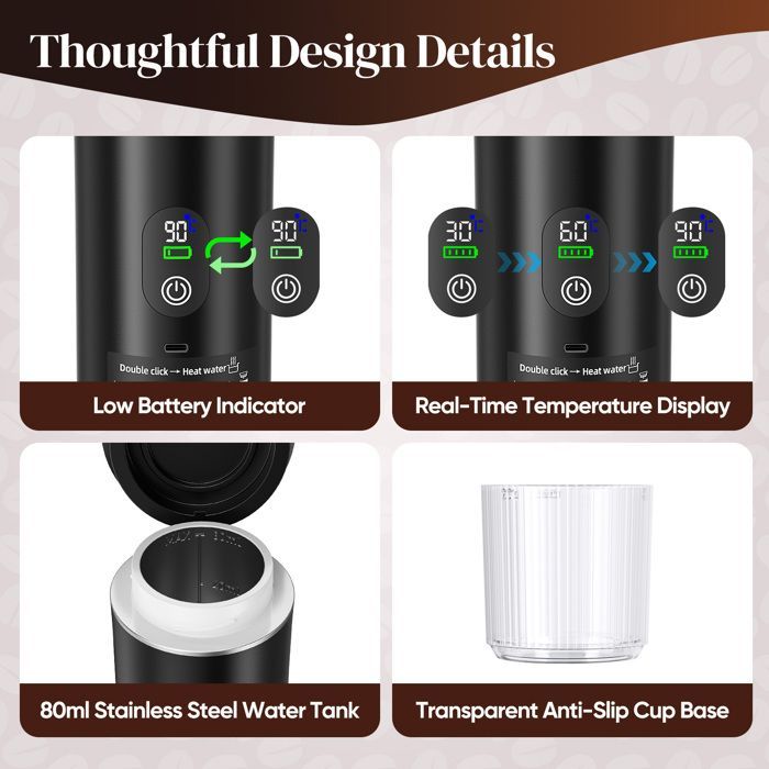 Portable Espresso Machine, 3-in-1 Capsule and Ground Coffee Maker with Battery, Compatible with ESE Pods and Ground Coffee, Black