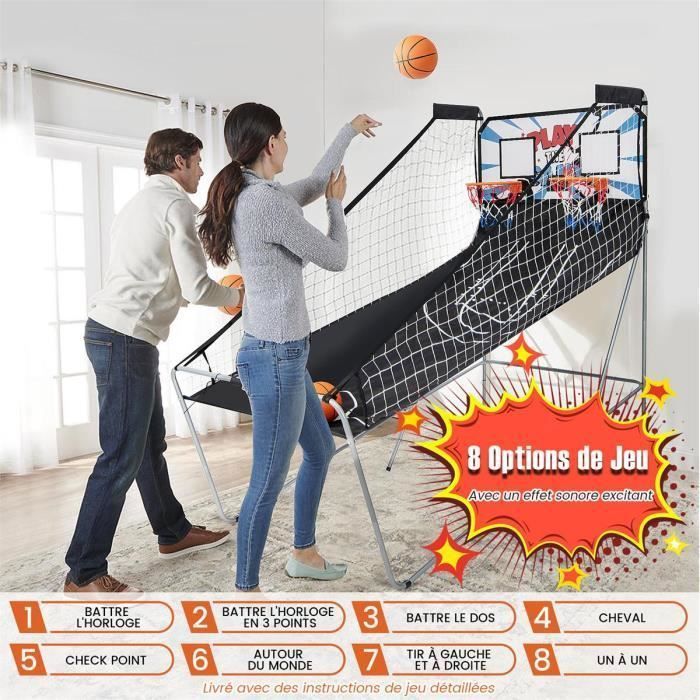 Juego de baloncesto plegable COSTWAY con 2 aros, 4 pelotas, bomba de inflado, sistema de puntuación, 8 modos, de 1 a 4 jugadores, color blanco.