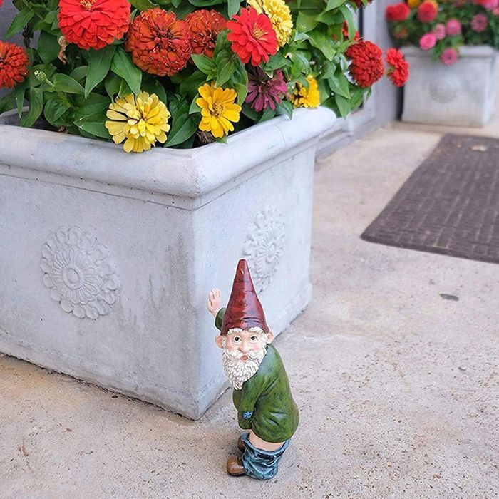 Un gnomo de jardín decorativo, divertido y original. Un gnomo juguetón para decorar tu césped, tu interior o tu exterior.