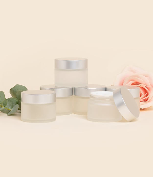 Pots verre dépoli 50 ml avec capot argent mat (lot de 6)