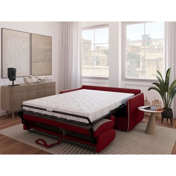 Sofá-cama Express - AGATHE - Tecido vermelho - Colchão de 14 cm - 175 x 100 x 87 cm