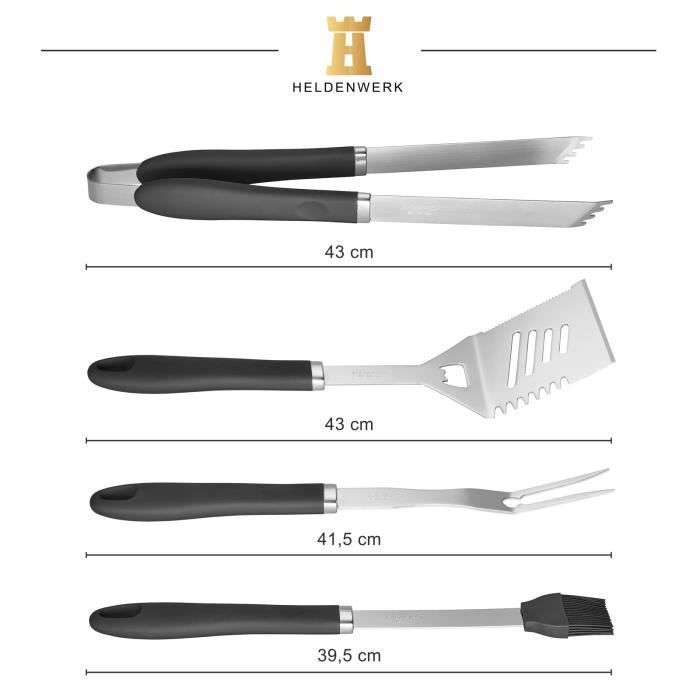 Conjunto de 5 peças de utensílios para churrasco - DEUBA - aço inoxidável - cabos antiderrapantes - bolsa de transporte dobrável